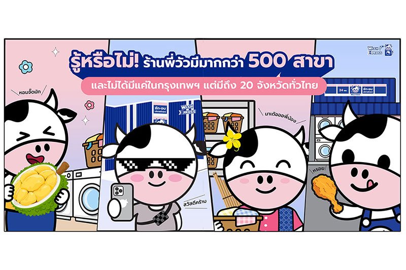 ร้านซักผ้าพี่วัวมีสาขามากกว่า 500 และมีสาขาถึง 20 จังหวัดทั่วไทย